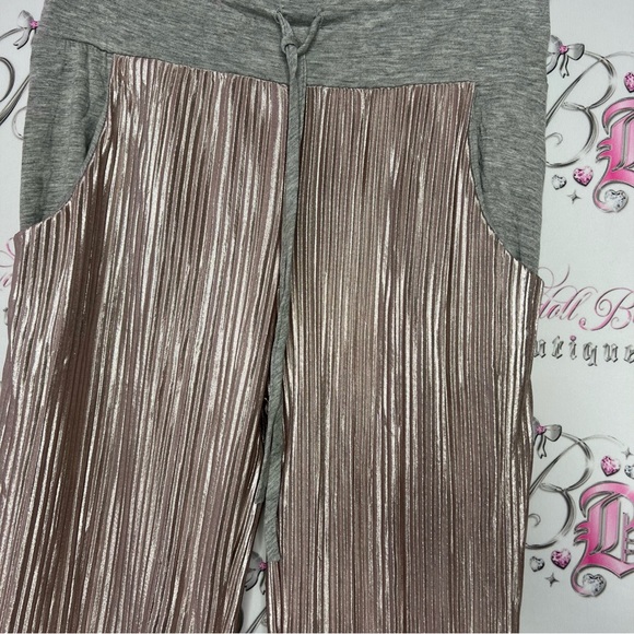 Shimmer pants blush rose gold shiny sparkly stretchy flare leg with grey waist - Picture 4 of 11